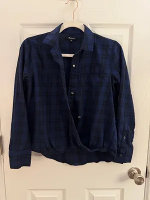 Madewell Navy Blue Arion Plaid Wrap Front Shirt XS thumbnail 4