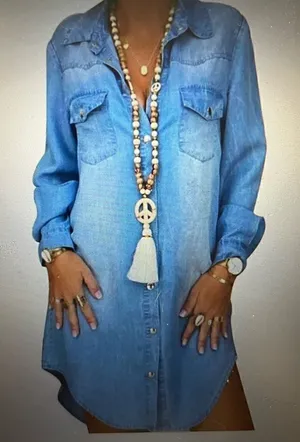 NWOT size small lightweight Denim look snap front dress necklace not included thumbnail 1