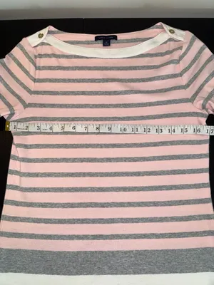 Tommy Hilfiger Pink and Grey Striped Boat Neck 3/4 Sleeve Top size-M thumbnail 4