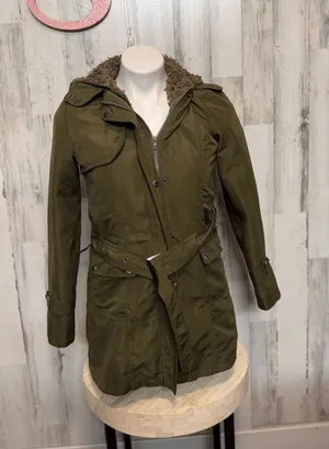 JYY Faux Fur Jacket Removable Raincoat Green Size S thumbnail 1