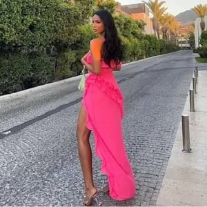 House of CB Ruffle Strapless Maxi Dress M - Hot Pink thumbnail 3