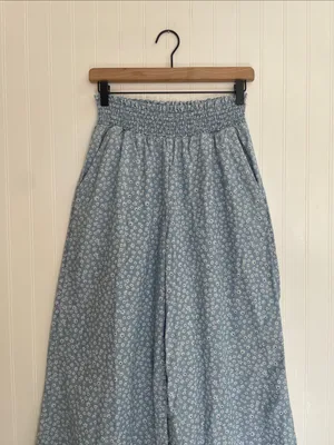 AMERICAN EAGLE Floral Cotton High Rise Wide Leg Pull On Pants thumbnail 6