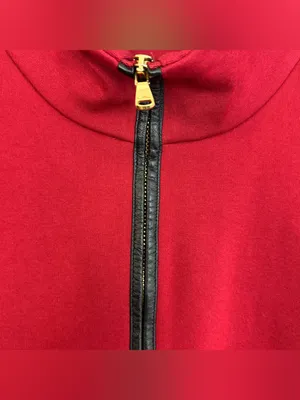 Ralph Lauren Red Mock Neck Lamb Leather Elbow Pad Sheath Bodycon Dress Size 2 thumbnail 9
