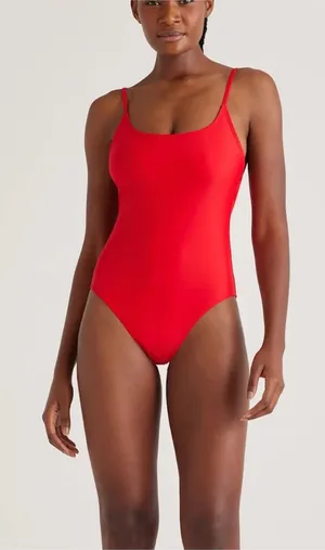 NWT Quince Cherry‎ Red Italian Cami One-Piece Swimsuit Size Large thumbnail 1