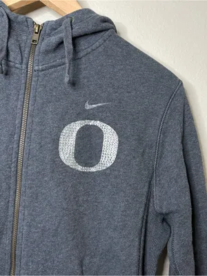 Nike full zip cotton hoodie bedazzled bling women’s gray oregon casual preppy thumbnail 3