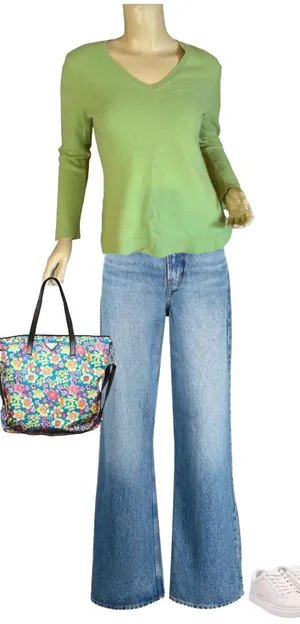 Ann Taylor Green Pure Cashmere Knit Pull Over V-Neck Sweater (L) thumbnail 1