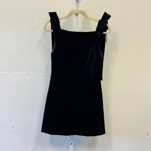 Zara Black Velvet Bow Shoulder Mini Dress Square Neck 9763/072/800 XS Holiday thumbnail 2