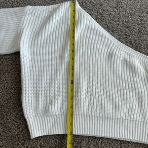 Cable Knit White One Shoulder Lantern Long Sleeve Pullover Sweater thumbnail 5