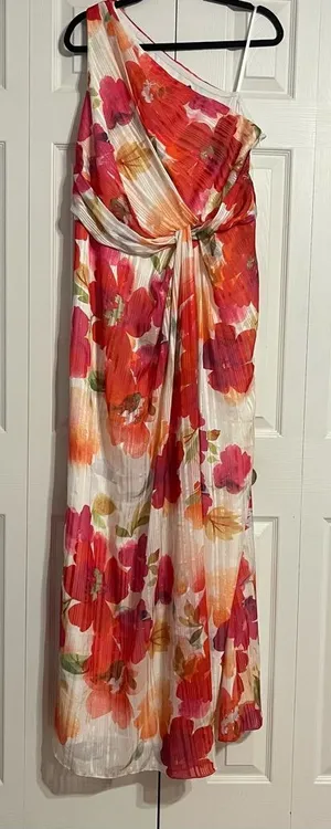NWT Adrianna Papell red and orange floral maxi dress with tie detail thumbnail 1