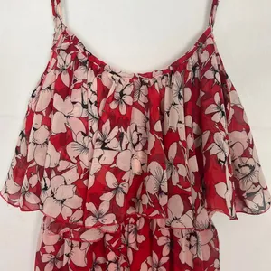 TTI Floral Off Shoulder Chiffon Red Maxi Dress Size Small thumbnail 6