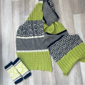 Colorful Knit Scarf Arm Warmers womens Green Blue (one size) bright fun winter thumbnail 1
