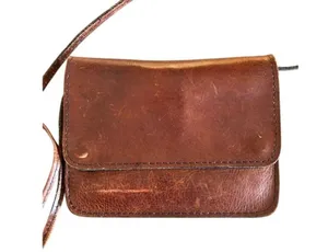Vintage Brown Leather Crossbody Purse Minimalist Bag w/ Zipper & Snap Closure thumbnail 4