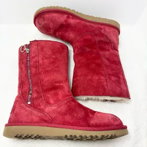 UGG Australia Peyton Red Boots with Rainbow‎ Zippers Size 5 thumbnail 1