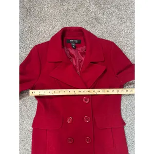 Vintage New York & Company Red Wool Blend Double Breasted Pea Coat Womens 12 thumbnail 4