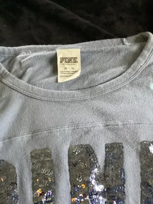 PINK Victoria's Secret Light Blue Long Sleeve Sequin Logo Top thumbnail 3