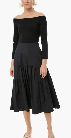 Tuckernuck Marissa Midi Dress Black Off the Shoulder Mixed Media Size S thumbnail 1