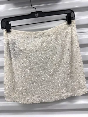 Retrofête Ezra Sequin Silk Mini Skirt White Womens Size Medium thumbnail 5