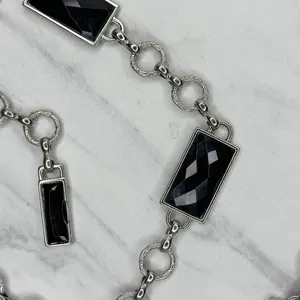 Womens Black Faceted Rhinestone Silver Tone Chain Belt Large (L/XL) ✨ thumbnail 9