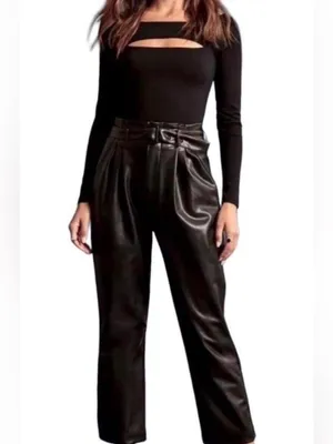 Abercrombie & Fitch A&F Black Faux Leather Belted Trouser Pants Size large thumbnail 10