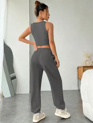 Crop top & Sweat Pant Set Gray Size M thumbnail 3