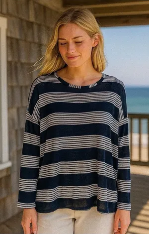 Show Me Your MuMu Stripe Lightweight Knit Long Sleeve Coastal Lagenlook Boho L‎ thumbnail 1