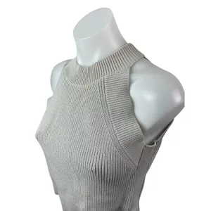 Aritzia Wilfred Women's Gray Ribbed Knit High Neck Sleeveless Crop Top Size M thumbnail 3