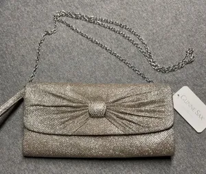 Gunne Sax Peyton Clutch Champagne Glitter Bow Rhinestone Chain Strap Evening Bag thumbnail 1