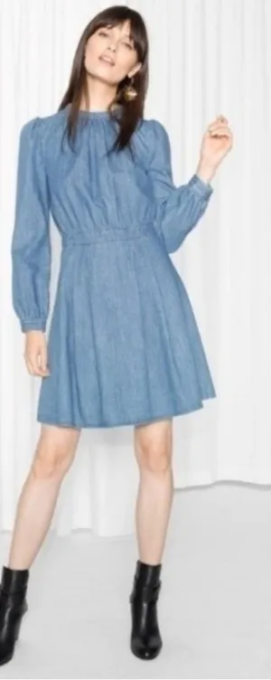 NEW & Other Stories Denim Blue Chambray Long Sleeve Short Dress Women’s 4 thumbnail 1