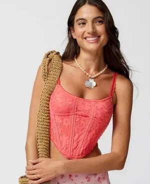 Urban Outfitters Out From Under Lace Corset Coral Bustier‎ Top Size S thumbnail 1