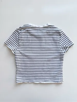 Abercrombie & Fitch Essentials Black and White Striped Baby Tee Size Medium thumbnail 6