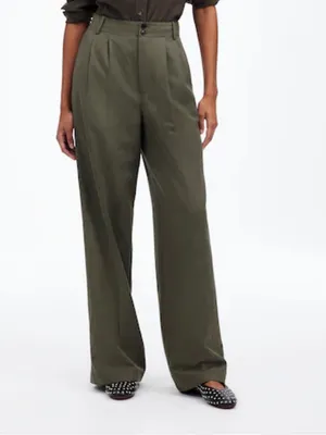 Madewell NEW The Harlow Wide-Leg Pant in Drapey Twill Faded Ivy thumbnail 2