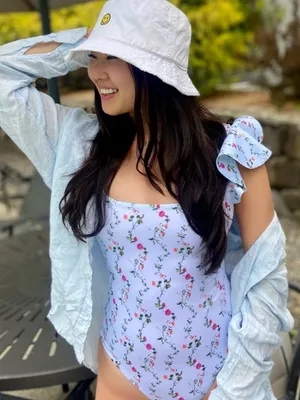 Hill House Home XS Rose One Piece Baby Blue Pink Floral Ruffle Coquette Preppy thumbnail 1
