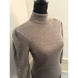 J.Crew 100% Merino Wool Ribbed Balloon Sleeve Turtleneck Sweater Gray Minimalist thumbnail 3