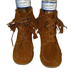 Minnetonka‎ Brown Suede Fringe Wedge Ankle Boots Size 8 thumbnail 3
