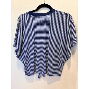 YPB Featherweight Tie-Front Tee Navy Blue Striped Active Crop Top XL thumbnail 10