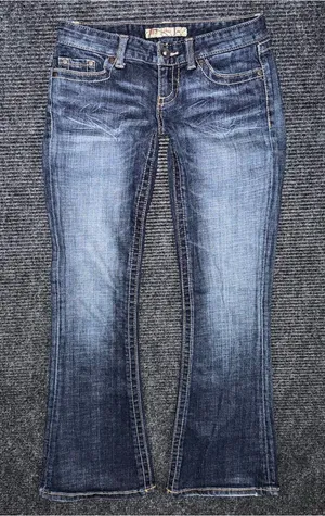 Y2K Buckle BKE Star Flare Jeans Low Rise Dark Wash 26x31.5 Embroidered Festival thumbnail 1