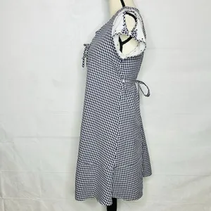 Zara Dress Size M Blue White Gingham Check Shift Short-Sleeve Tie Back thumbnail 6