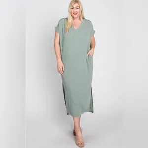 Sage Green Flowy Boxy Cut Sleeveless Maxi Dress with Pockets Jade by Jane NEW thumbnail 3