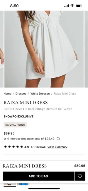 Showpo Raiza Mini Dress Ruffle Sleeve Tie Back Plunge Dress 100% Cotton In Off White! thumbnail 5
