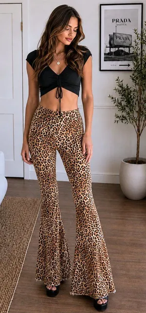 Forever 21 Leopard Flare Jeans 29 Fits 27x32 NWT Bell Bottom Animal Print thumbnail 1