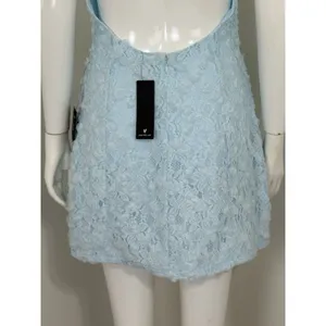 Lulus Light Blue Lace Mini Dress Strapless Backless 3D Floral Coquette NWT M thumbnail 10