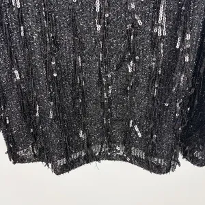 Loft Sequin Fringe Square Neck Cami Black Party Top‎ Evening Glam Size Large thumbnail 5