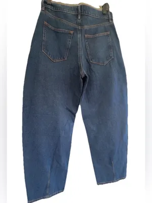 LOFT The Barrel Jeans Size 8/29 Dark Wash High Rise Barrel Leg Horseshoe Denim thumbnail 5