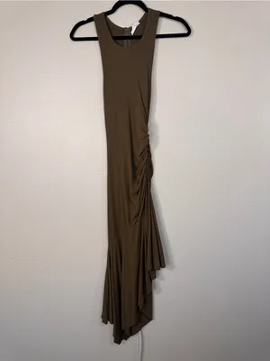Daily Practice Olive Green Ruched Asymmetrical Midi Dress Womens XXS Casual thumbnail 15