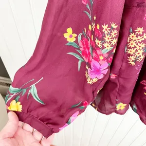 Old Navy Women's Burgundy Maroon Floral Tunic Top Flowy Blouse Size Large thumbnail 5