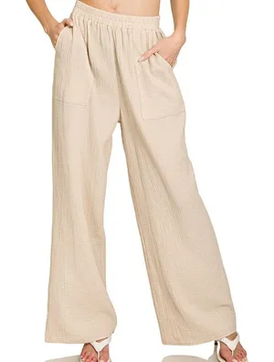 Zenana Double Gauze Elastic Band Pants‎ thumbnail 1