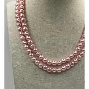 Vintage Pink Tone Double Strand Pink Faux Pearl Lightweight 33” Necklace thumbnail 4