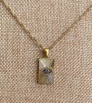 Gold Evil Eye Square Pendant Necklace thumbnail 2