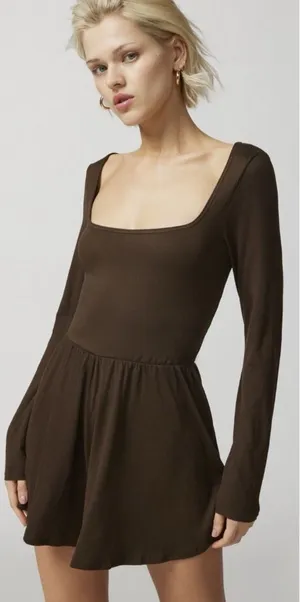 Urban Outfitters Savannah Long Sleeve Knit Romper Brown XL thumbnail 1