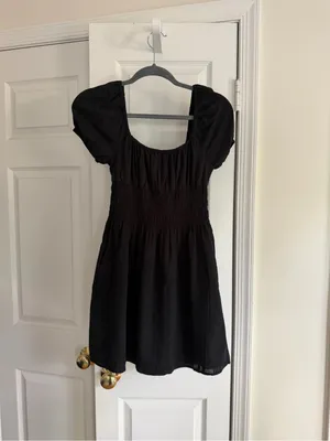 Sunday Best Aritzia Black Smocked Puff Sleeve Mini Dress XS thumbnail 8